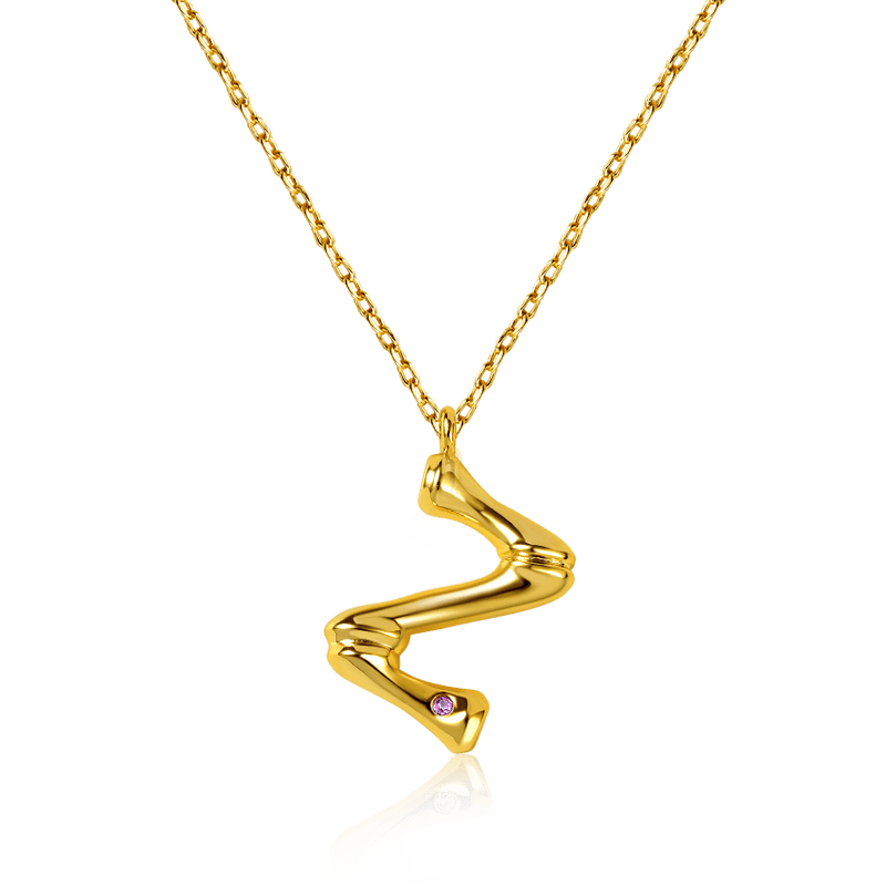 Gnoce Letter Z Bamboo Initial Necklace Platinum-plated Silver Blend