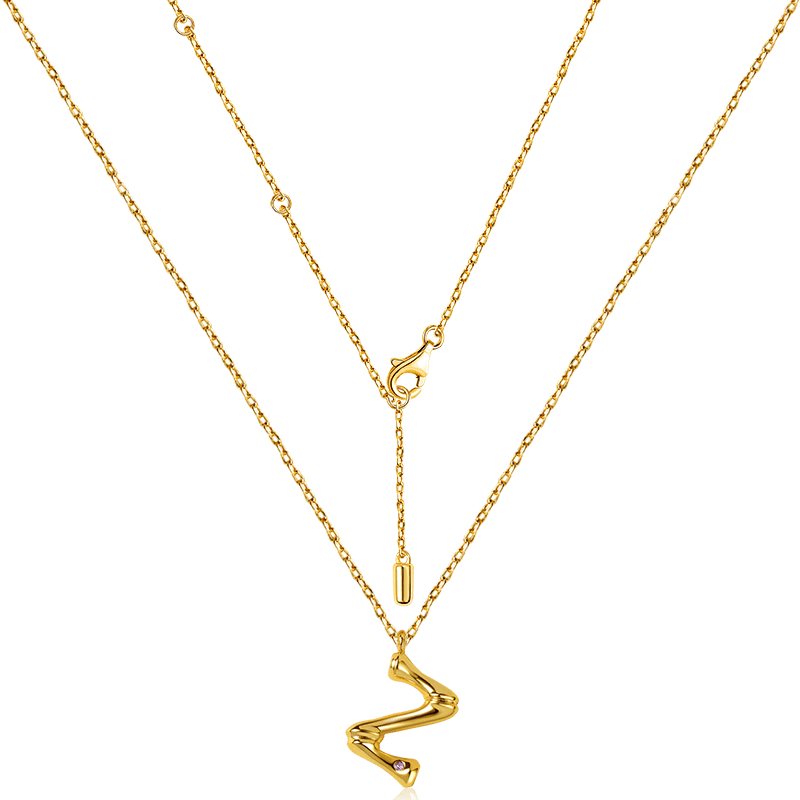Gnoce Letter Z Bamboo Initial Necklace Platinum-plated Silver Blend - Image 2