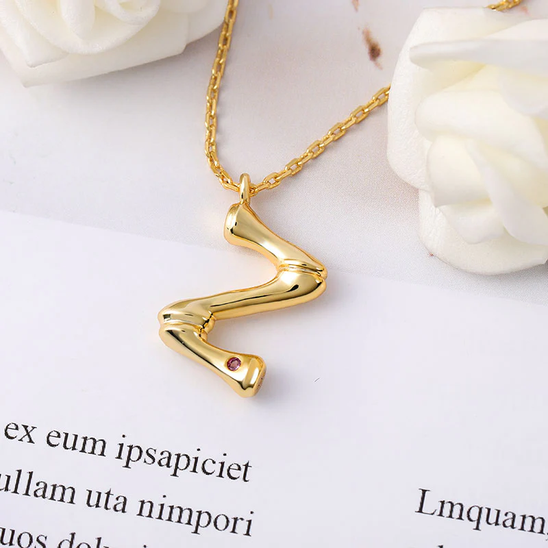 Gnoce Letter Z Bamboo Initial Necklace Platinum-plated Silver Blend - Image 3