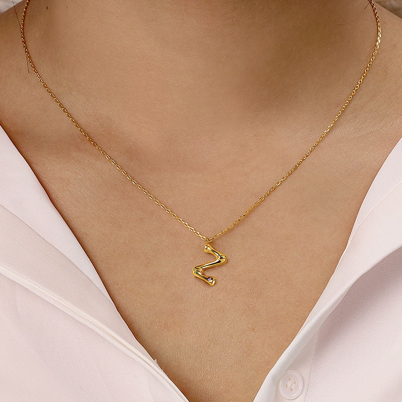 Gnoce Letter Z Bamboo Initial Necklace Platinum-plated Silver Blend - Image 4