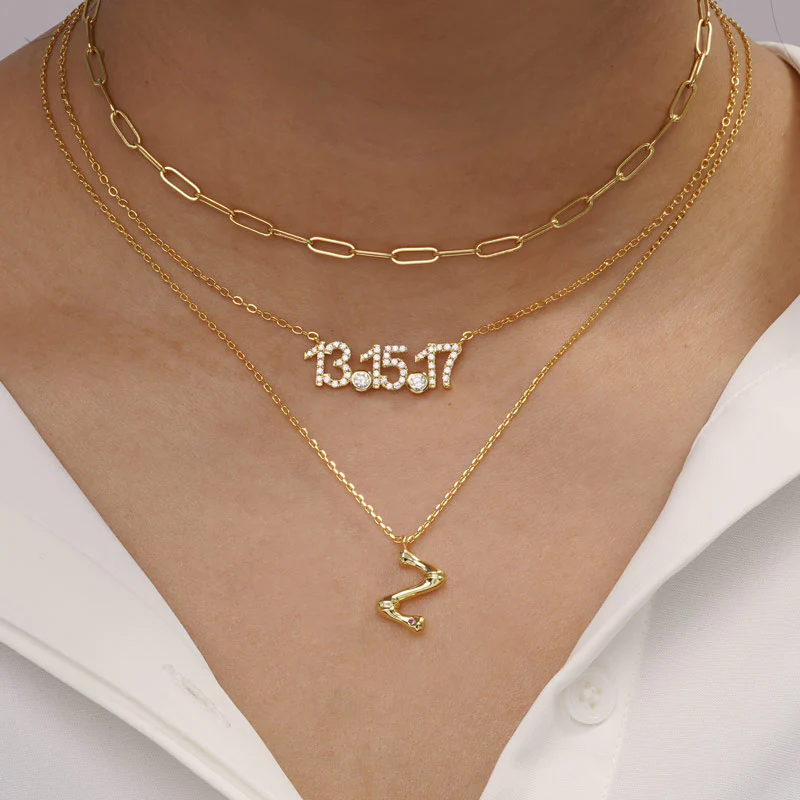 Gnoce Letter Z Bamboo Initial Necklace Platinum-plated Silver Blend - Image 5