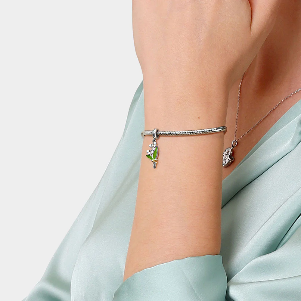 Gnoce Lily of the Valley Flower Charm Platinum-plated Silver Blend - Image 4