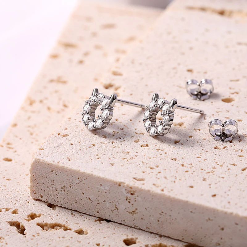Little Devil Stud Earrings Sterling Silver inlaid with Round Cut White Stones - Image 3