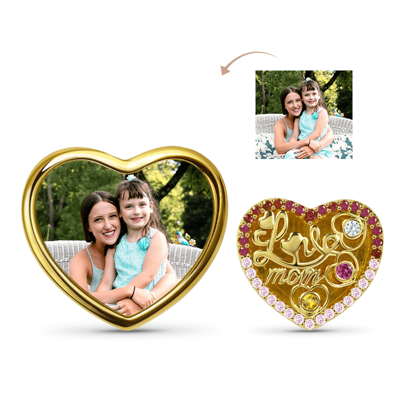 Gnoce Love Mom Heart Photo Charm Platinum-plated Silver Blend