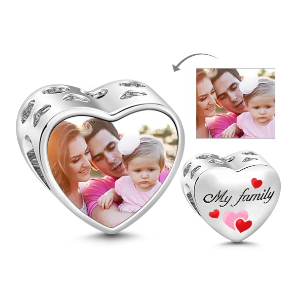 Gnoce Family Heart Photo Charm Platinum-plated Silver Blend