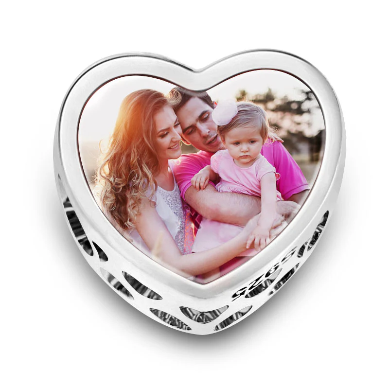 Gnoce Family Heart Photo Charm Platinum-plated Silver Blend - Image 2