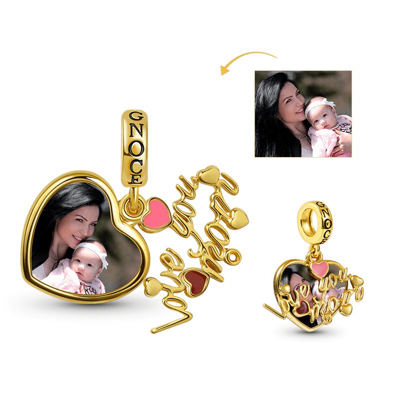Love You Mom Personalized Photo Charm Pendant Sterling Silver 18k Gold Plated Mother's Day Gift
