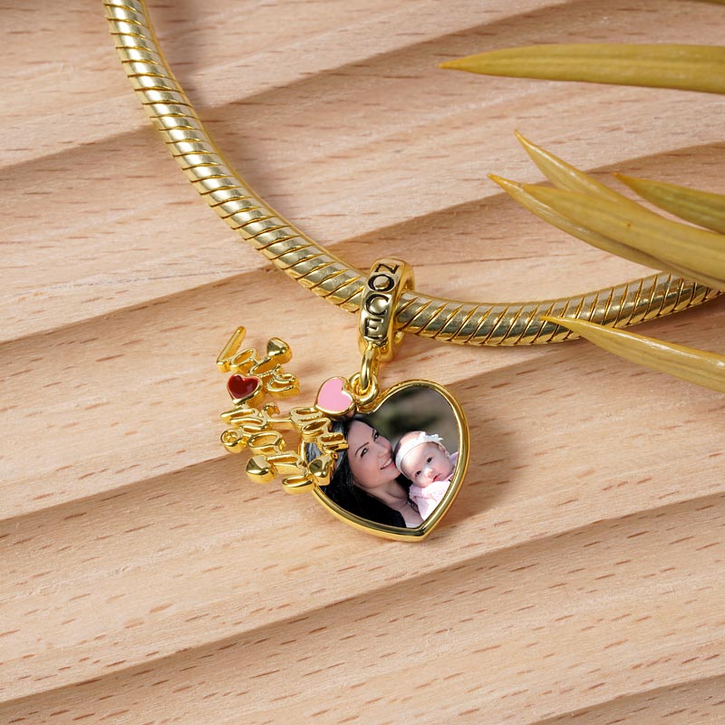 Love You Mom Personalized Photo Charm Pendant Sterling Silver 18k Gold Plated Mother's Day Gift - Image 2