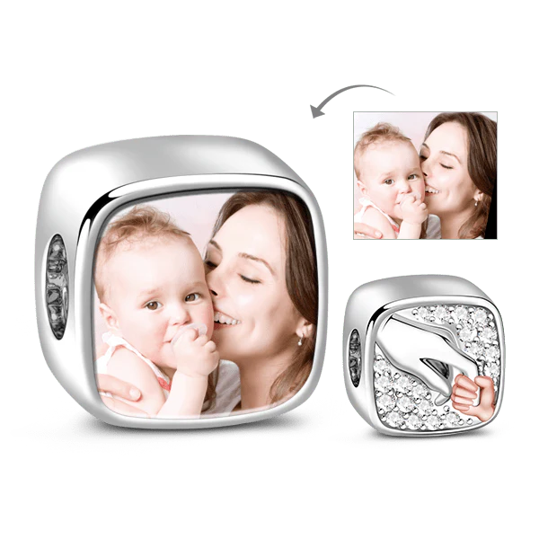 Gnoce Love Bond Holding Hands Photo Charm Platinum-plated Silver Blend