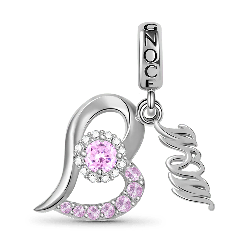Gnoce Mom Heart-shaped Charm Platinum-plated Silver Blend