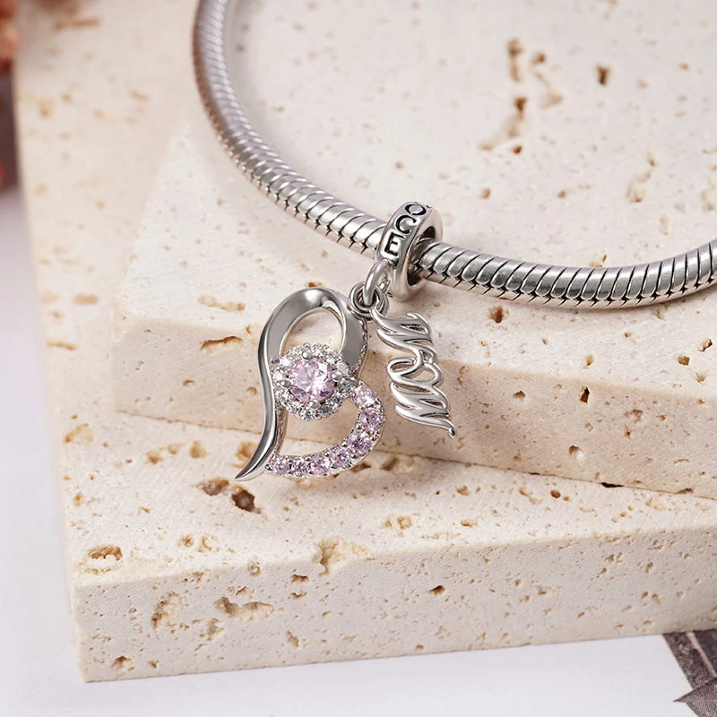 Gnoce Mom Heart-shaped Charm Platinum-plated Silver Blend - Image 2