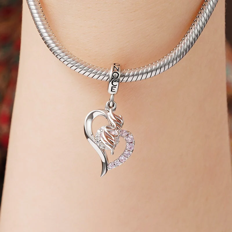 Gnoce Mom Heart-shaped Charm Platinum-plated Silver Blend - Image 3