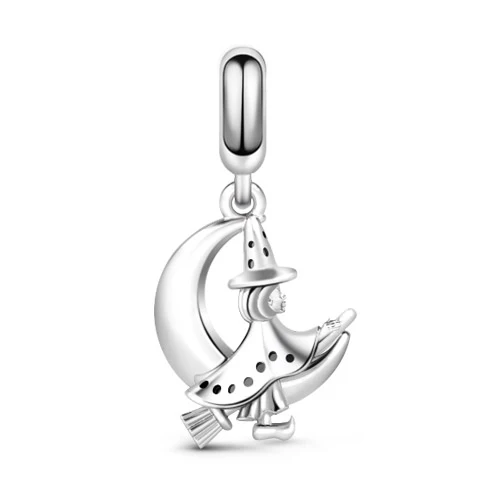Gnoce Little Witch Broom Charm Platinum-plated Silver Blend