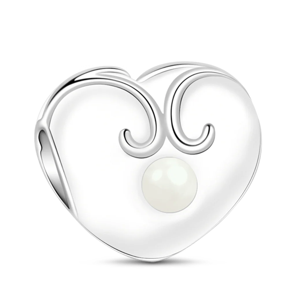 Gnoce White Enameled Heart Shape Pearl Charm Platinum-plated Silver Blend