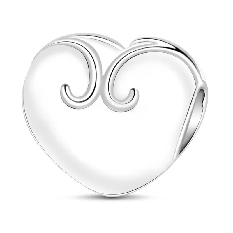 Gnoce White Enameled Heart Shape Pearl Charm Platinum-plated Silver Blend - Image 2