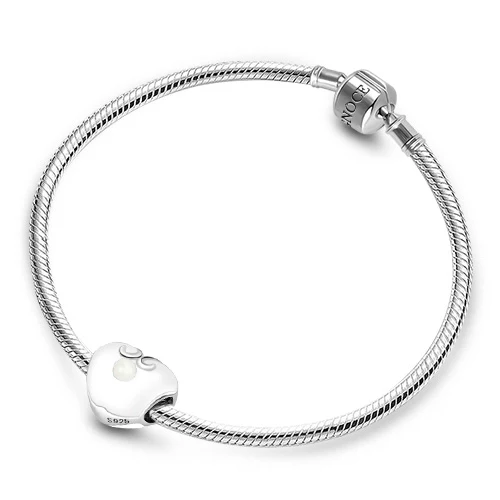 Gnoce White Enameled Heart Shape Pearl Charm Platinum-plated Silver Blend - Image 3
