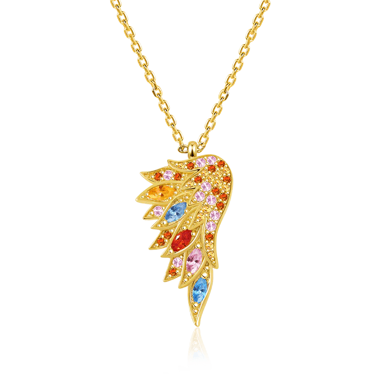 Gnoce Multicolor Wings Gold Plated Stones Necklace Platinum-plated Silver Blend