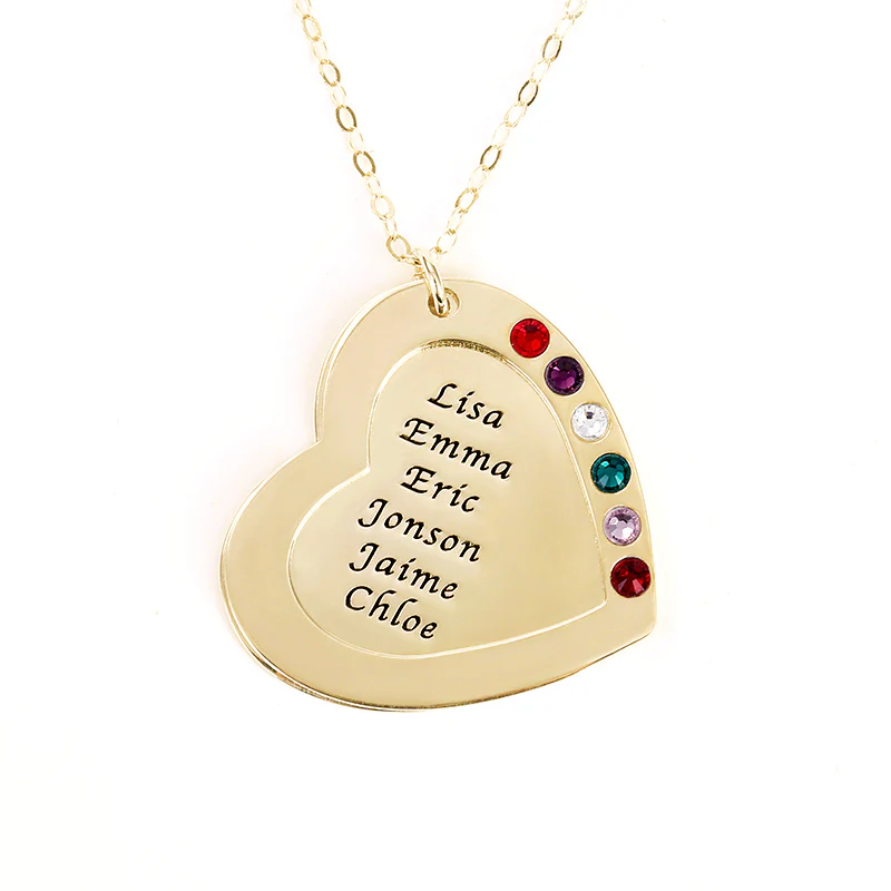 Personalized Heart Family Multi Name Necklace Sterling silver inlaid with Birthstones Mother's Day Gift - Image 2