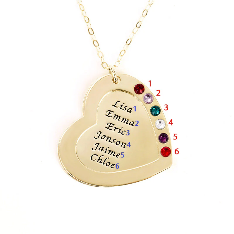 Personalized Heart Family Multi Name Necklace Sterling silver inlaid with Birthstones Mother's Day Gift - Image 4