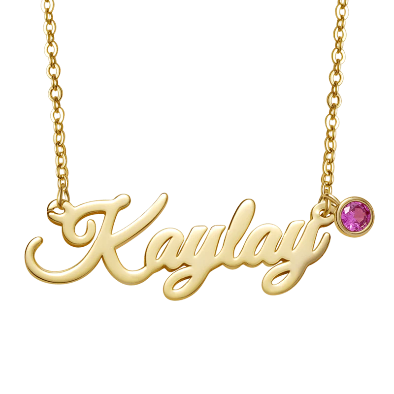 Classic Name Necklace With Birthstone 925 Sterling Silver