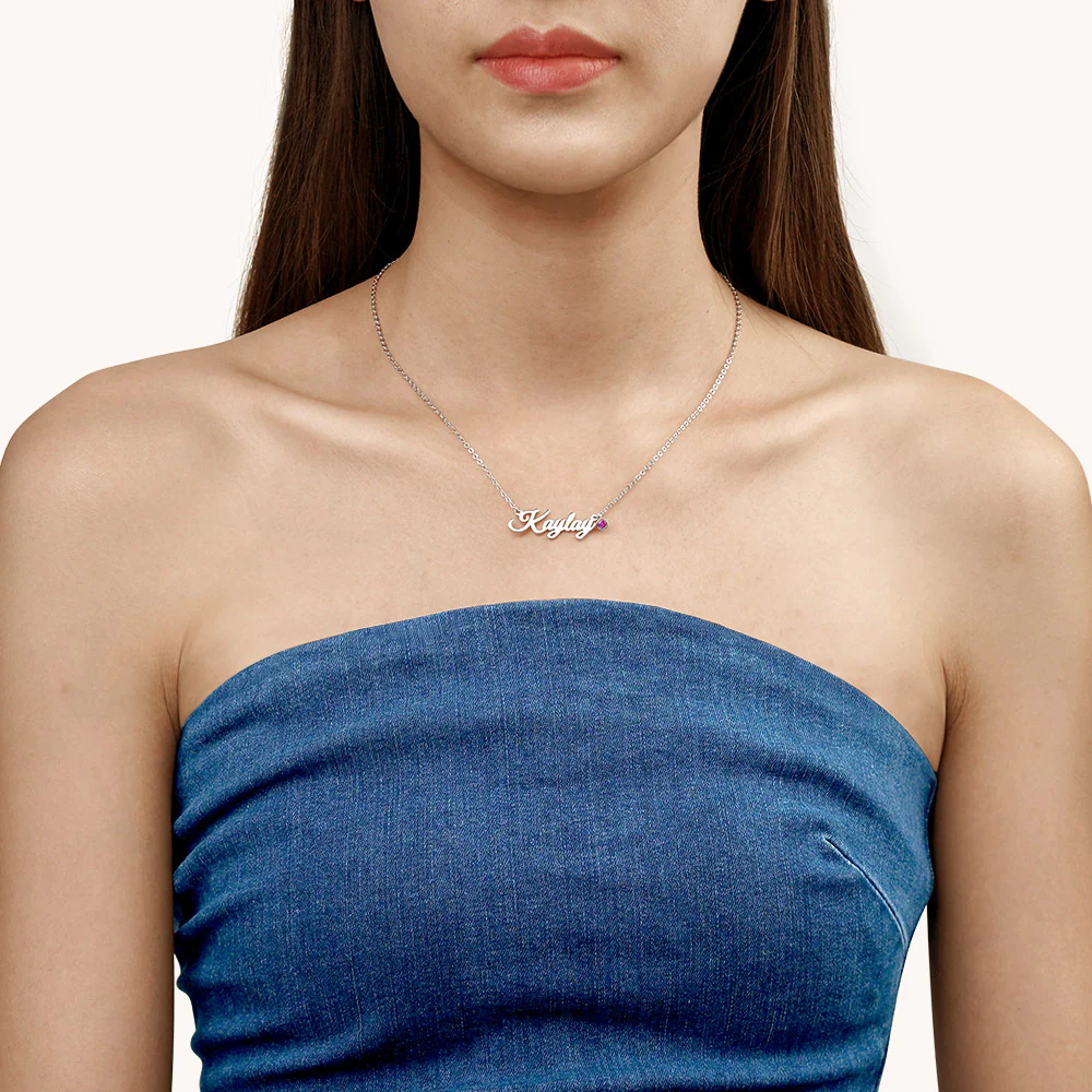 Classic Name Necklace With Birthstone 925 Sterling Silver - Image 4