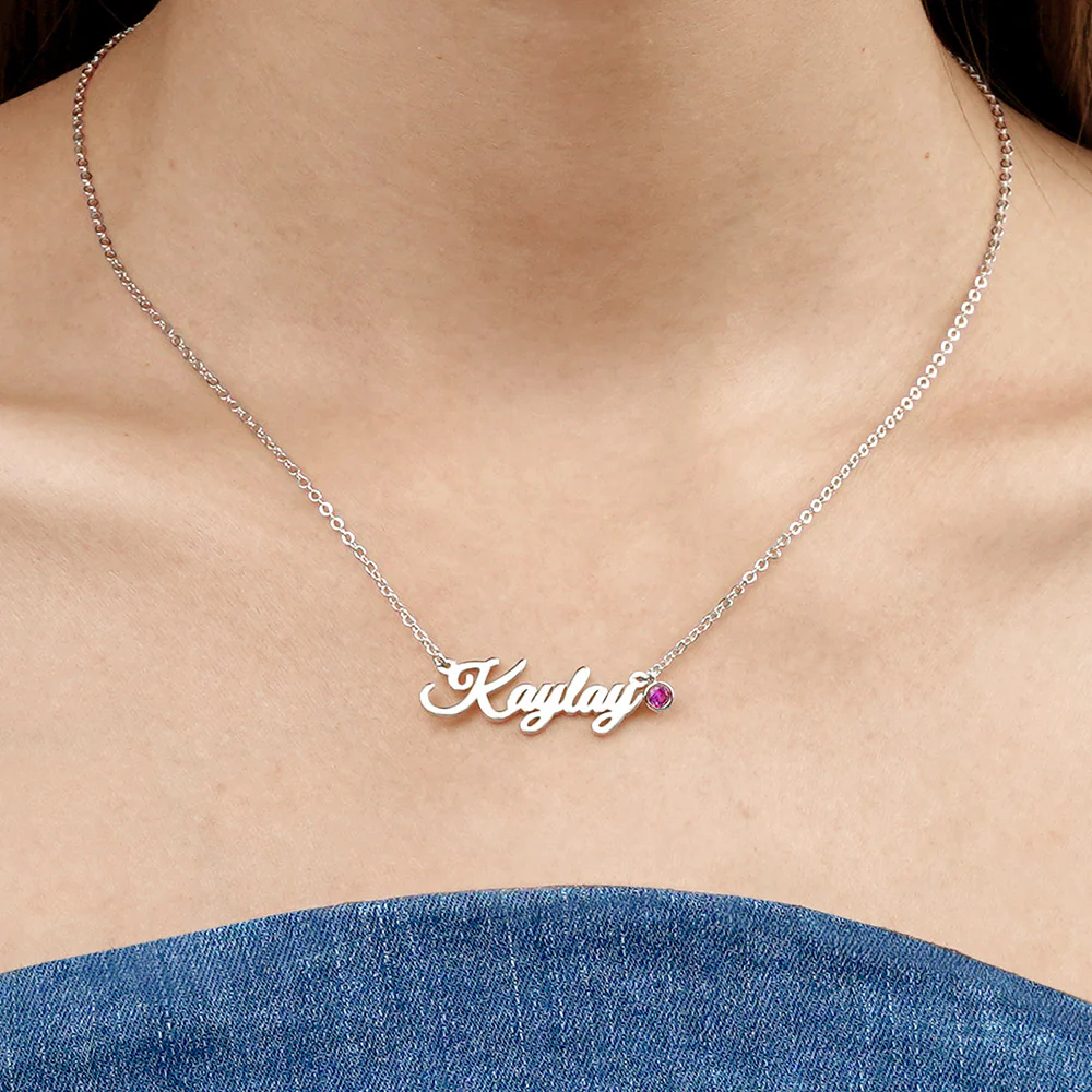 Classic Name Necklace With Birthstone 925 Sterling Silver - Image 6
