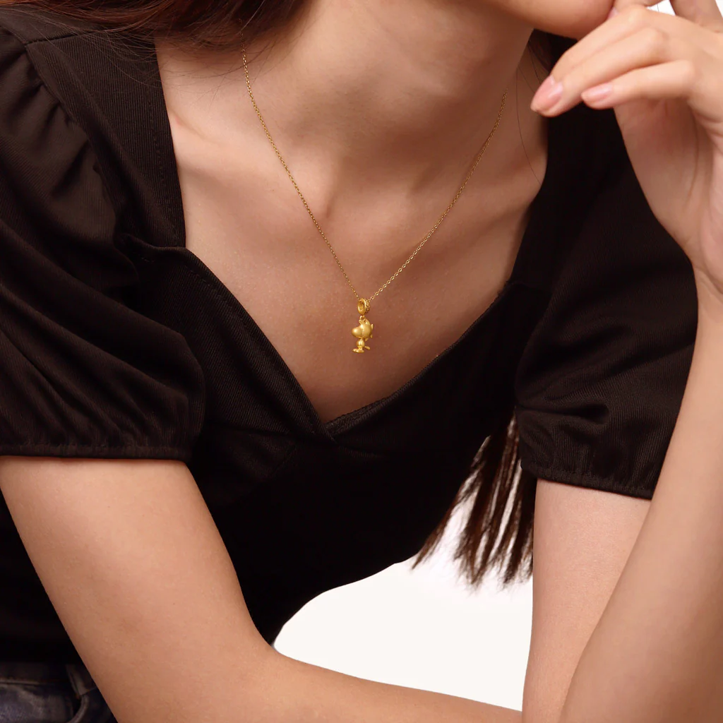 Gnoce 18k Gold Peanuts Woodstock Pendant Dangle Charm - Image 5
