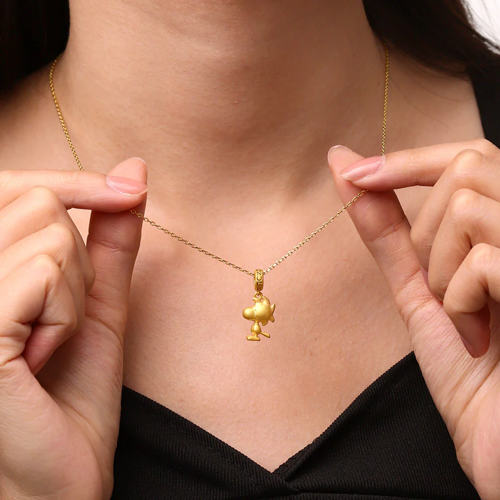 Gnoce 18k Gold Peanuts Woodstock Pendant Dangle Charm - Image 6