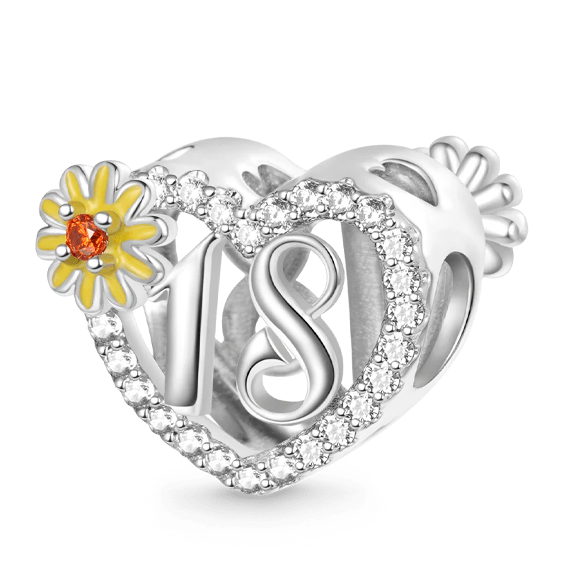 Gnoce Celebration 18th Birthday Heart Charm Platinum-plated Silver Blend