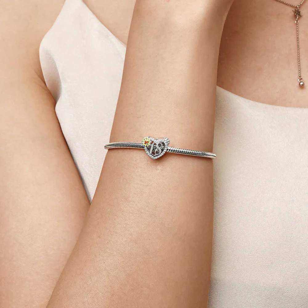 Gnoce Celebration 18th Birthday Heart Charm Platinum-plated Silver Blend - Image 4