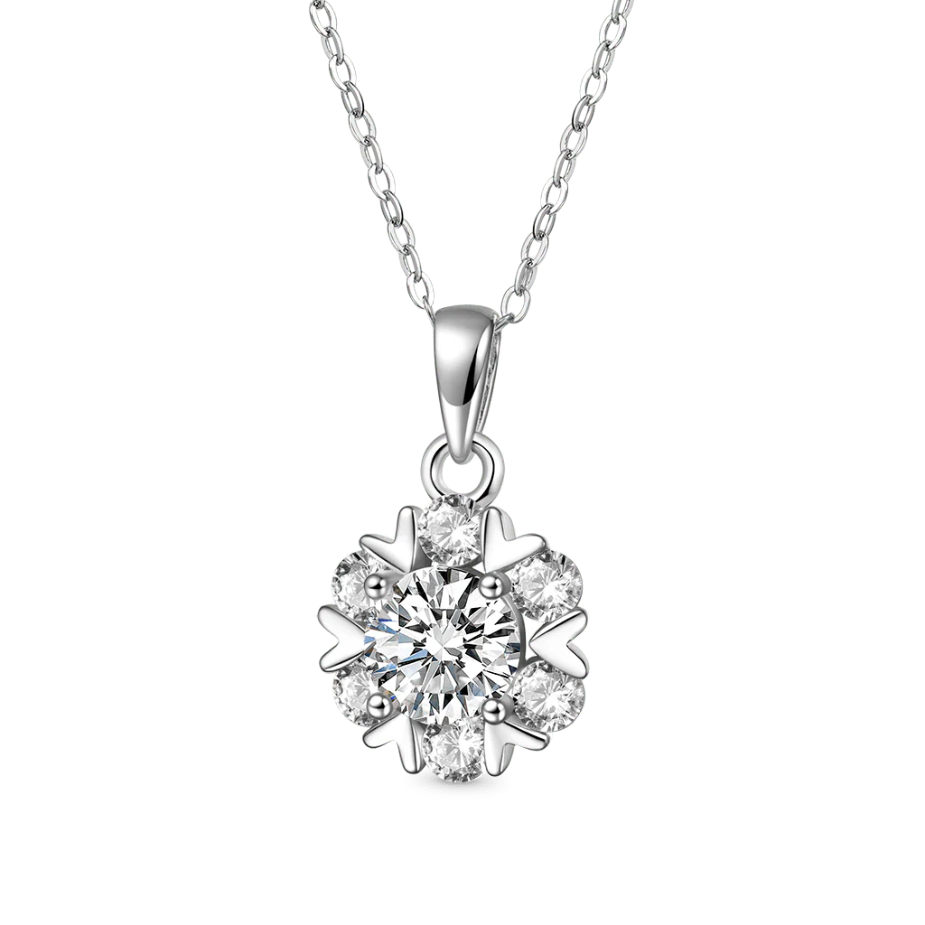 Gnoce Moissanite Snowflake Necklace Platinum-plated Silver Blend