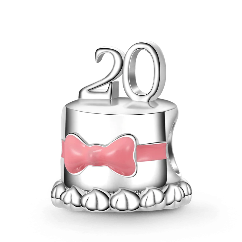 Gnoce "20th Birthday Cake" Bow Tie Charm Platinum-plated Silver Blend