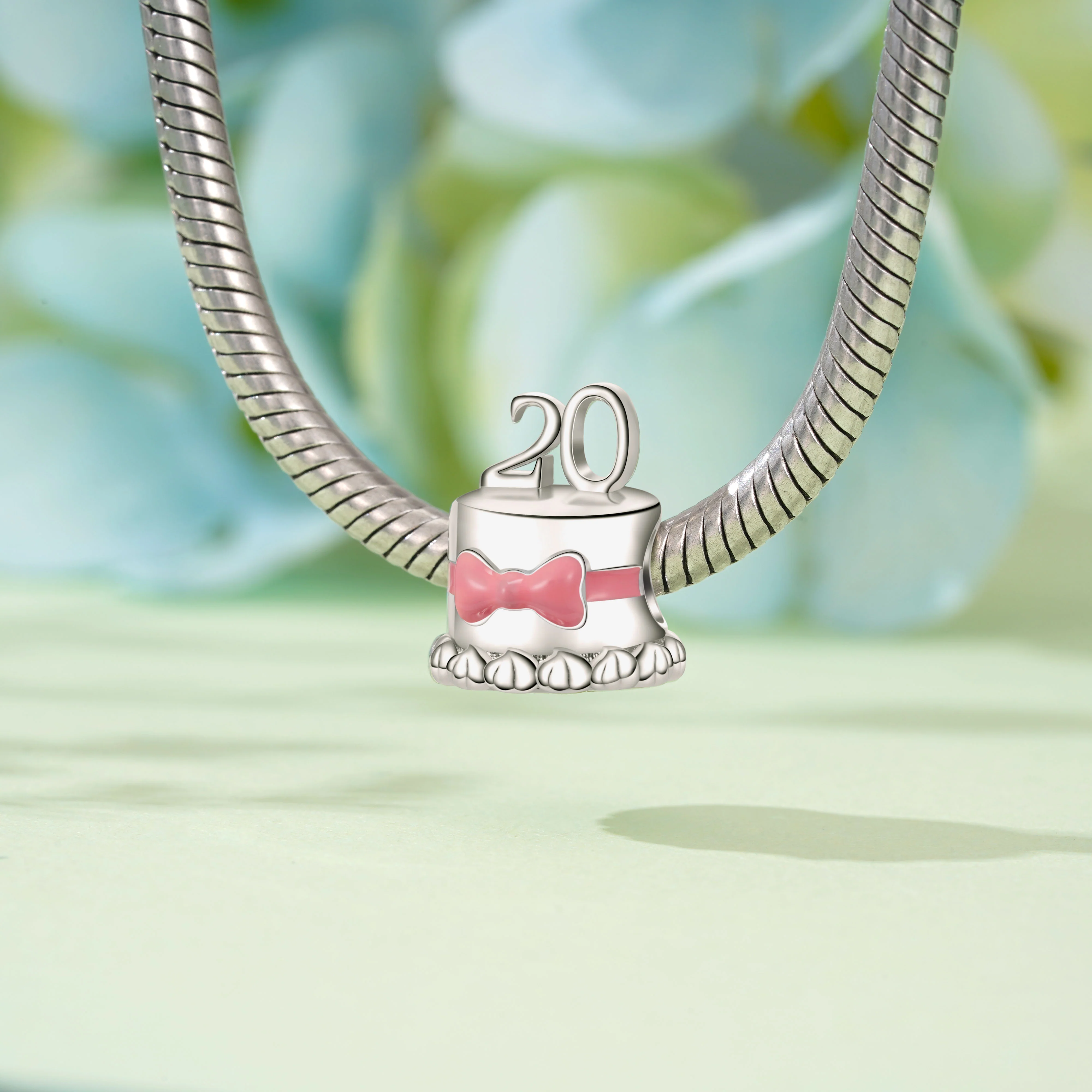 Gnoce "20th Birthday Cake" Bow Tie Charm Platinum-plated Silver Blend - Image 3