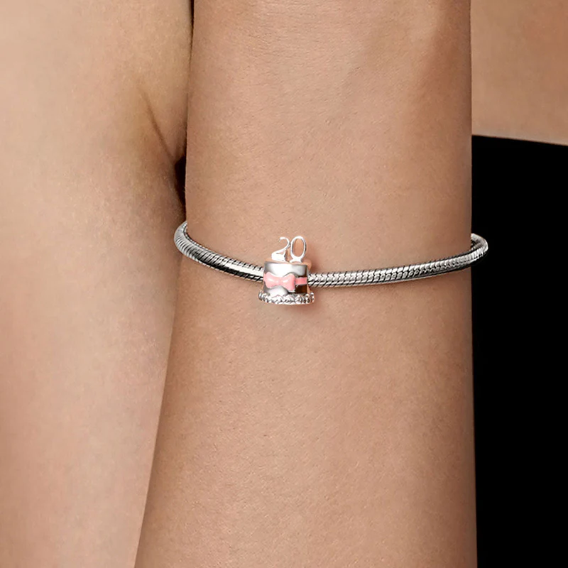 Gnoce "20th Birthday Cake" Bow Tie Charm Platinum-plated Silver Blend - Image 5