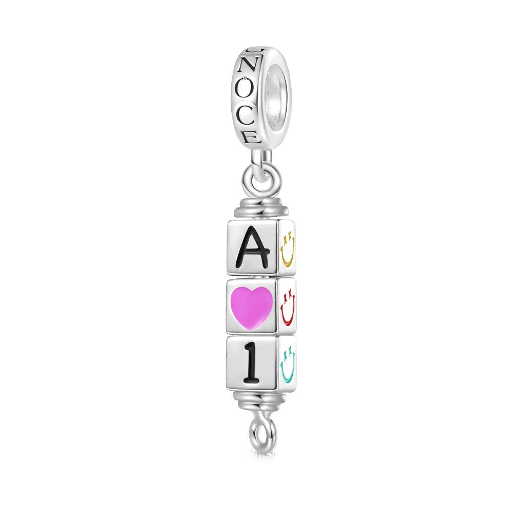 Gnoce Personalized 3-Block Rotating Digital Charm Platinum-plated Silver Blend