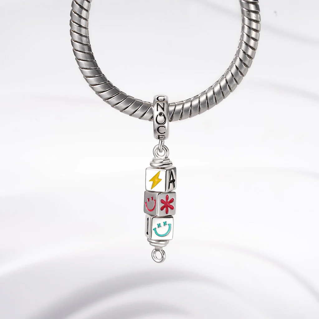 Gnoce Personalized 3-Block Rotating Digital Charm Platinum-plated Silver Blend - Image 4
