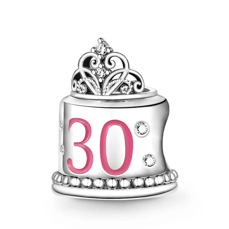 Gnoce Happy "30th Birthday Cake" Crown Charm Platinum-plated Silver Blend