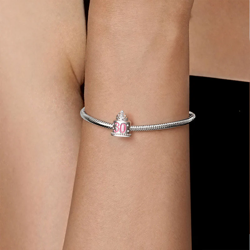 Gnoce Happy "30th Birthday Cake" Crown Charm Platinum-plated Silver Blend - Image 5