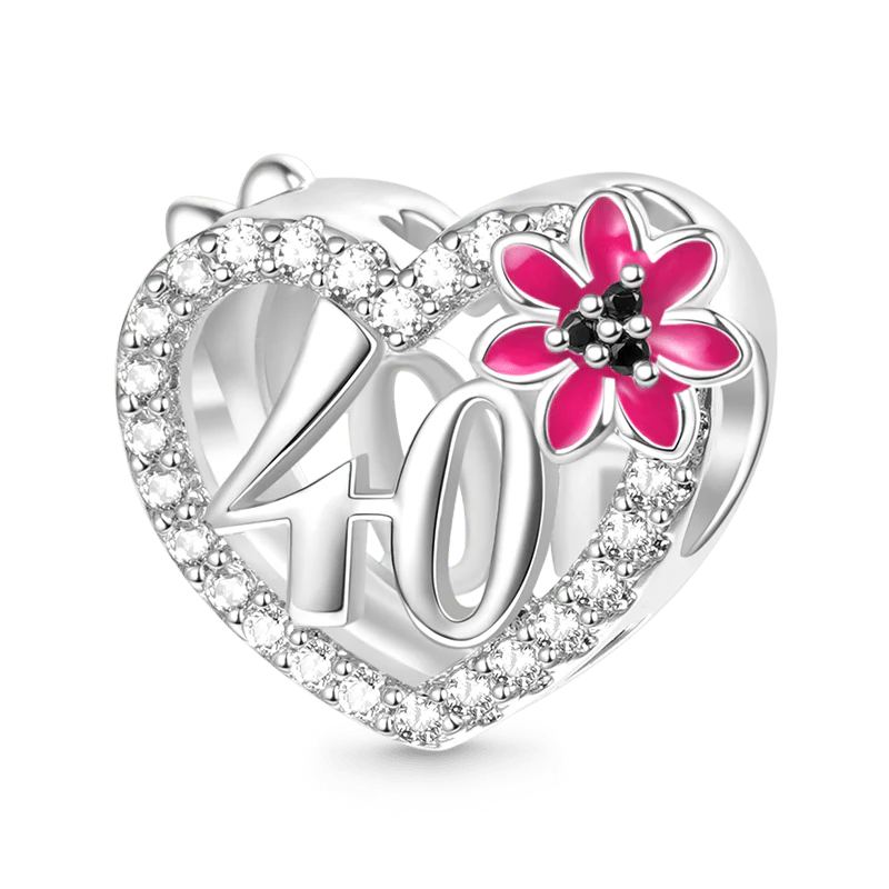 Gnoce Celebration 40th Birthday Heart Charm Platinum-plated Silver Blend