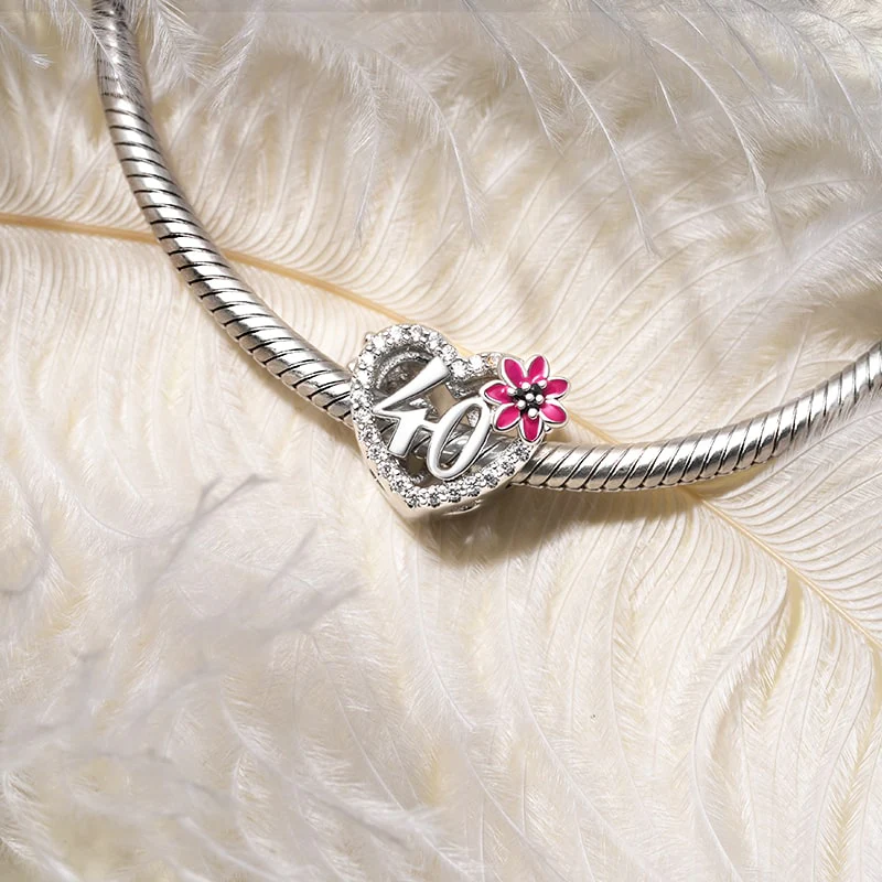 Gnoce Celebration 40th Birthday Heart Charm Platinum-plated Silver Blend - Image 2