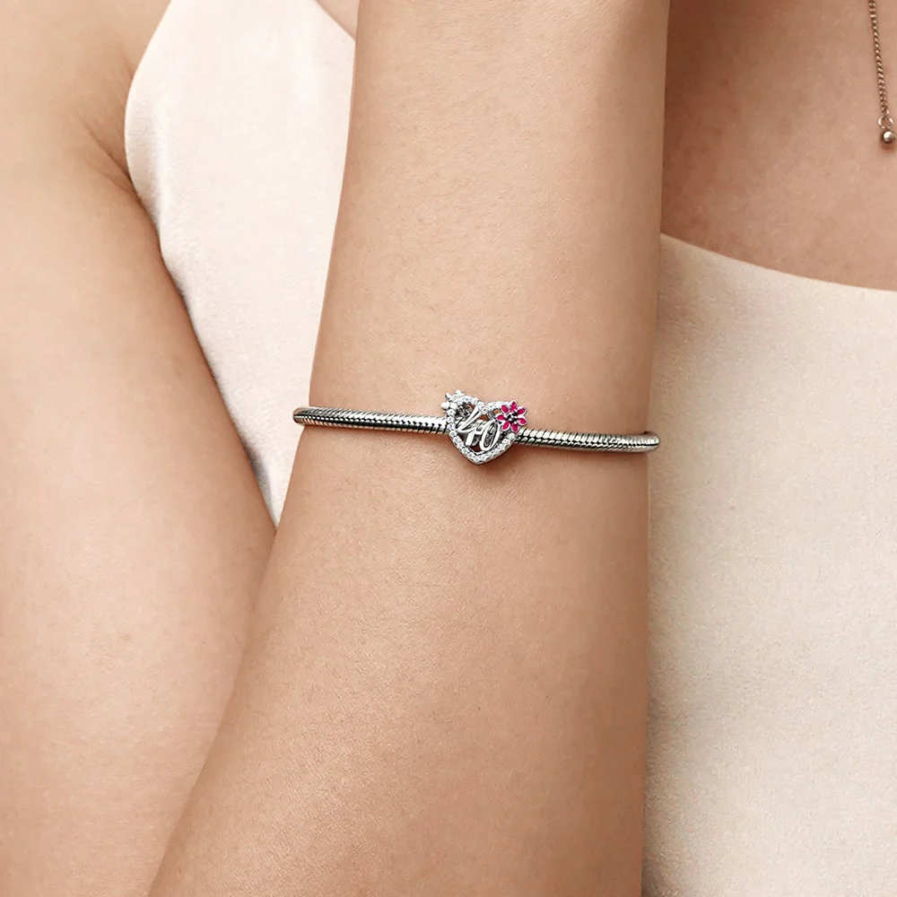 Gnoce Celebration 40th Birthday Heart Charm Platinum-plated Silver Blend - Image 4