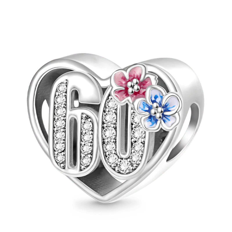 Gnoce Celebration 60th Birthday Heart Charm Platinum-plated Silver Blend