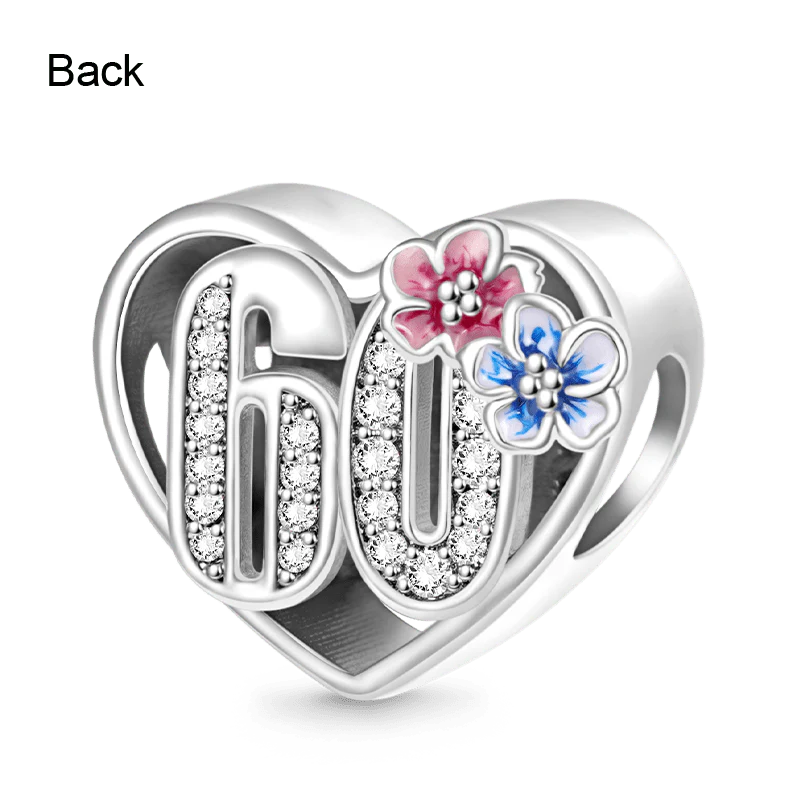 Gnoce Celebration 60th Birthday Heart Charm Platinum-plated Silver Blend - Image 2