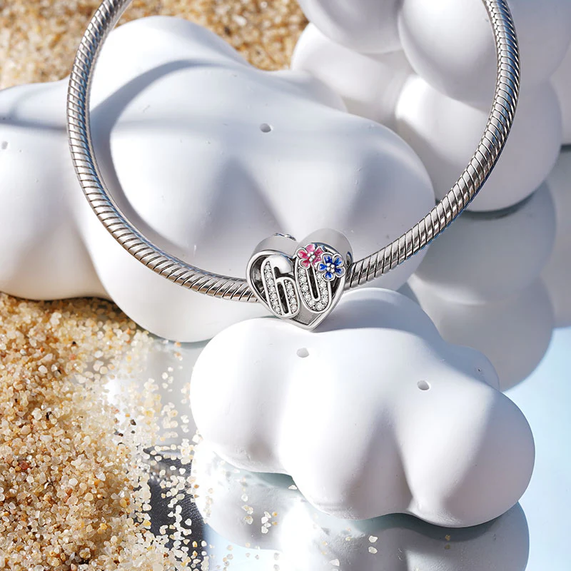 Gnoce Celebration 60th Birthday Heart Charm Platinum-plated Silver Blend - Image 3
