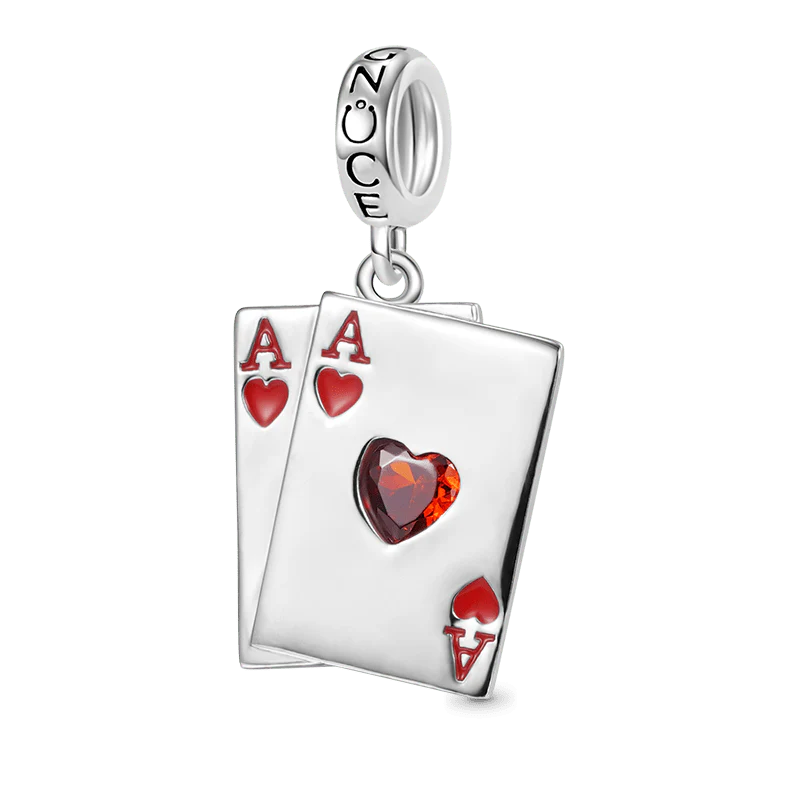 Gnoce Ace of Heart Playing Card Charm Platinum-plated Silver Blend