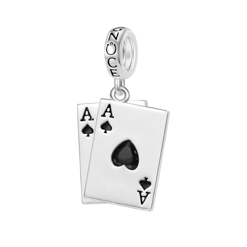 Gnoce Ace of Spades Playing Card Charm Platinum-plated Silver Blend