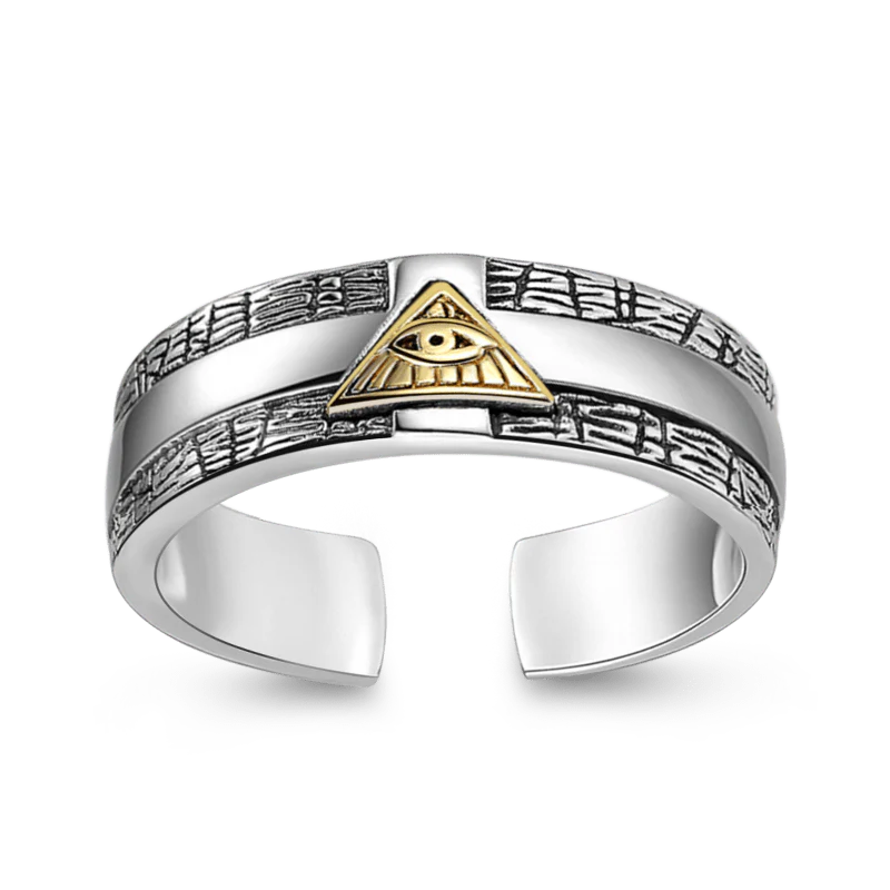 Adjustable Eye of God Men's Vintage Ring S925 Sterling Silver for Men