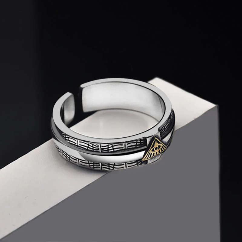 Adjustable Eye of God Men's Vintage Ring S925 Sterling Silver for Men - Image 4