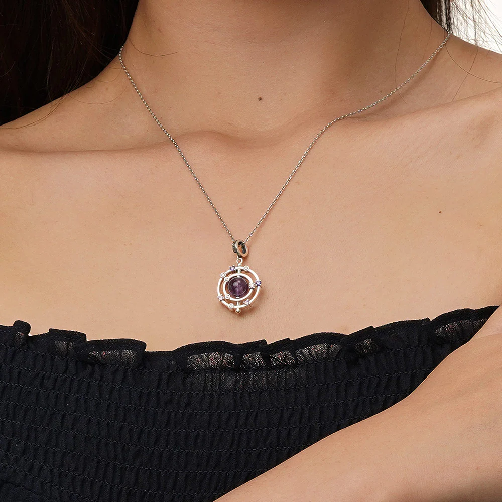 Gnoce Rotatable Natural Amethyst Galaxy Pendant Dangle Charm - Image 5