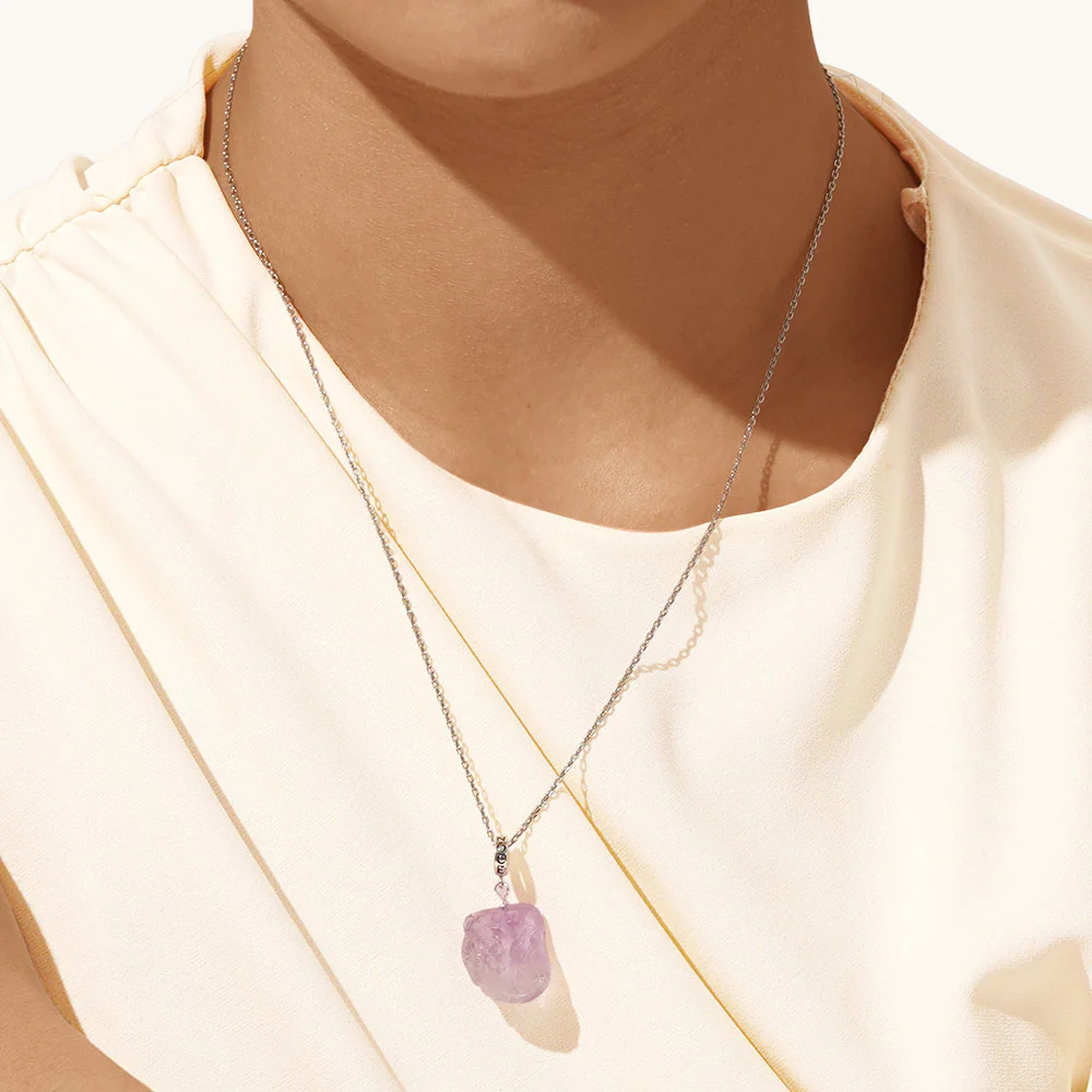 Gnoce Amethyst Raw Stone Pendant Dangle Charm - Image 4